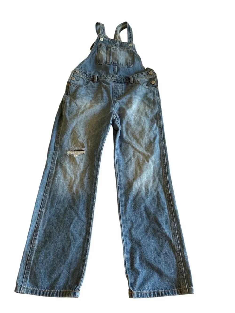 Y2K Old Navy Girls Denim Overalls Distressed Size Large (10-12) 100% Cotton